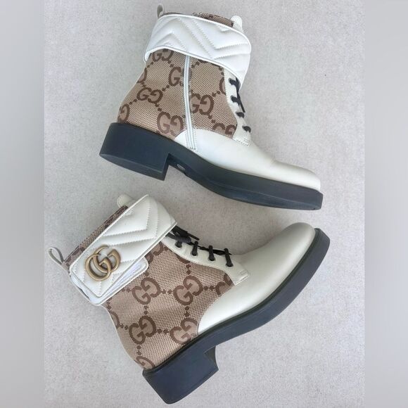 Gucci Flores Macro GG Monogram Nappa Matelasse Marmont GG Boots Mystic White 41 - Picture 5 of 14
